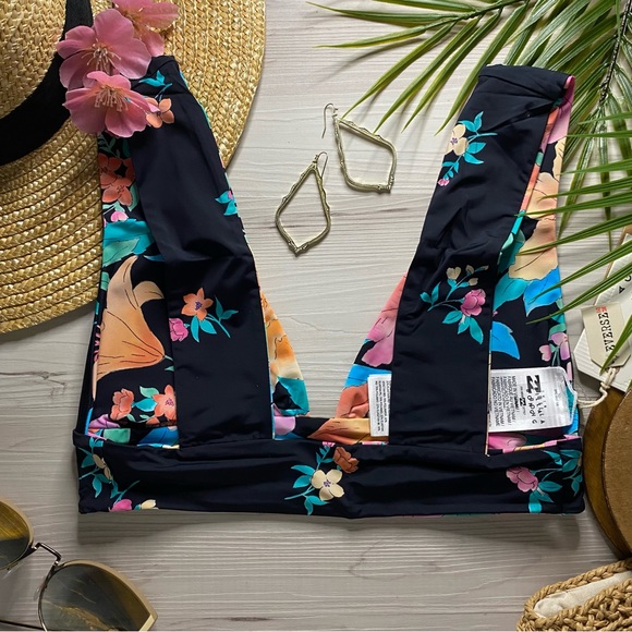 Billabong ☀️ Floral Reversible Tropical Plunge Bikini Top - Picture 14 of 16